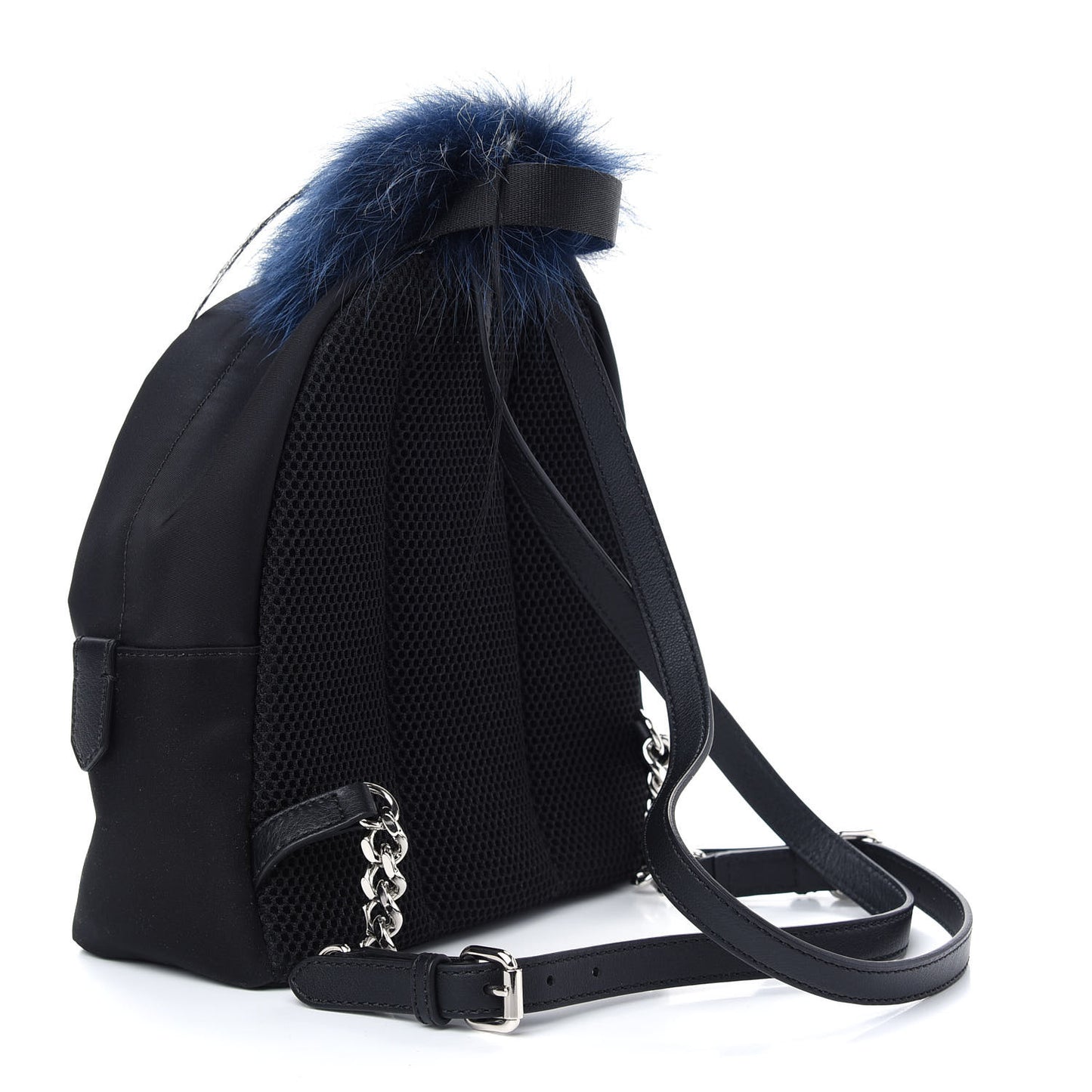 Nylon Vitello Fox Goat Fur Monster Eyes Mini Backpack Black Multicolor Sky