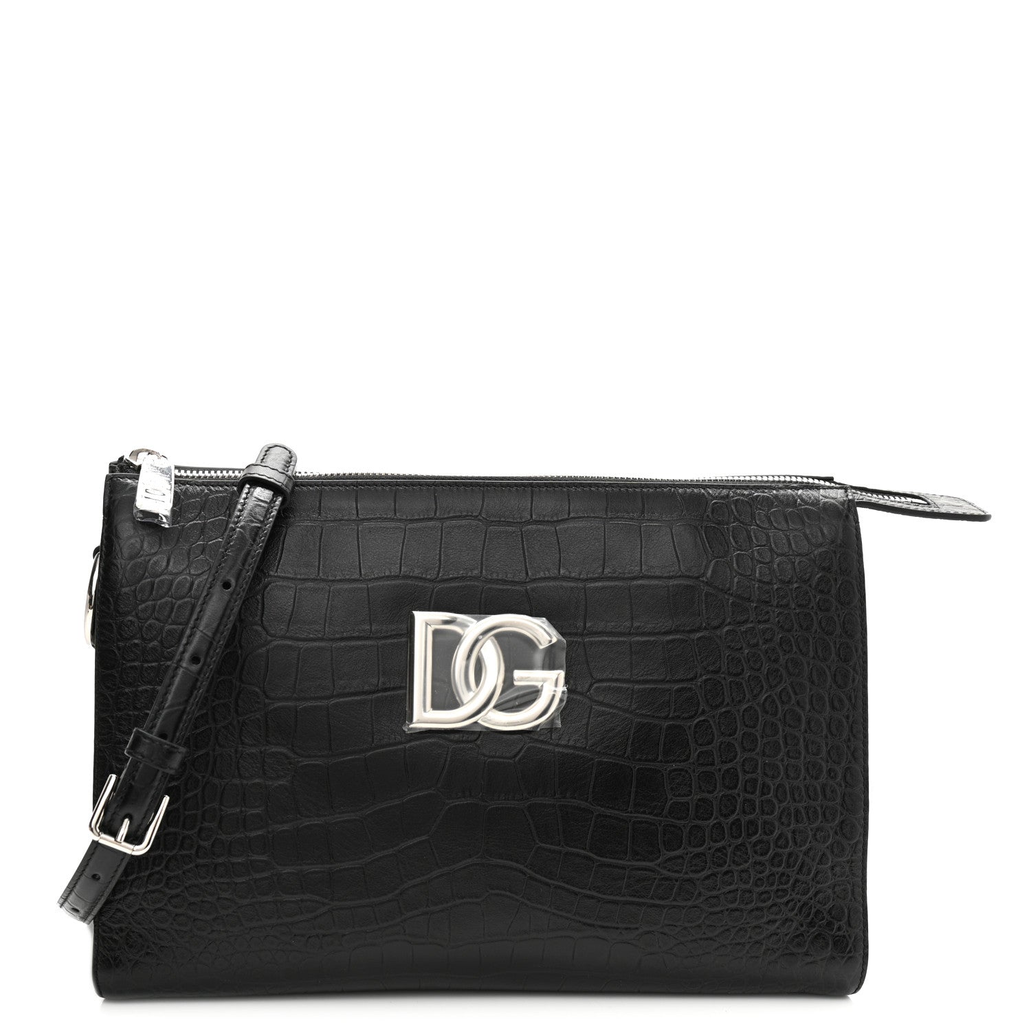 Dolce & Gabbana Crocodile Embossed Medium Tris Shoulder Bag Black 1 of 10