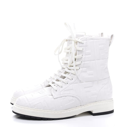 Fendi Nappa FF Embossed Womens Biker Boots 38 Snow 3 of 7