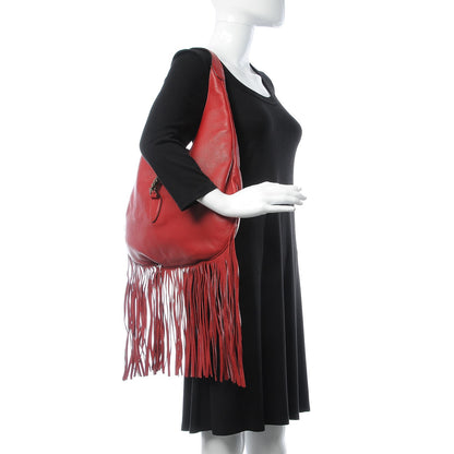 Gucci Cellarius Calfskin Large New Jackie Nouveau Fringe Hobo Red Flame 2 of 7