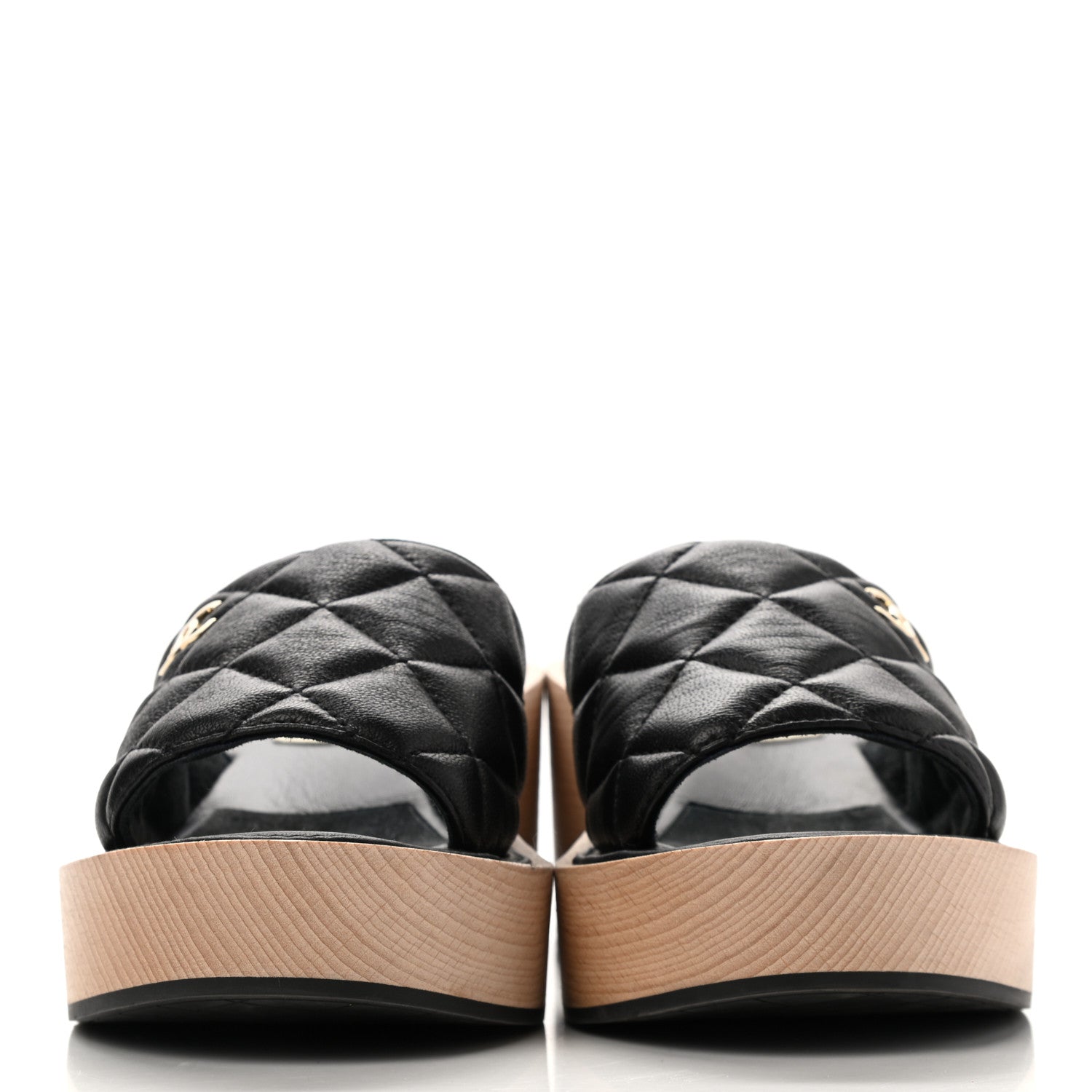 Chanel Lambskin Quilted CC Wedge Sandals 37 Black 2 of 9