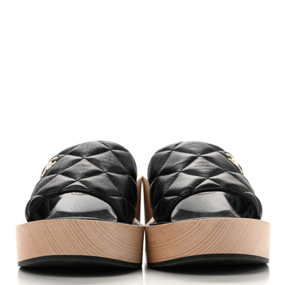Chanel Lambskin Quilted CC Wedge Sandals 37 Black 2 of 9