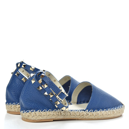 Valentino Garavani Grained Calfskin Rockstud Ankle Wrap Espadrille 20mm Flats 35 Blu Delft 4 of 10