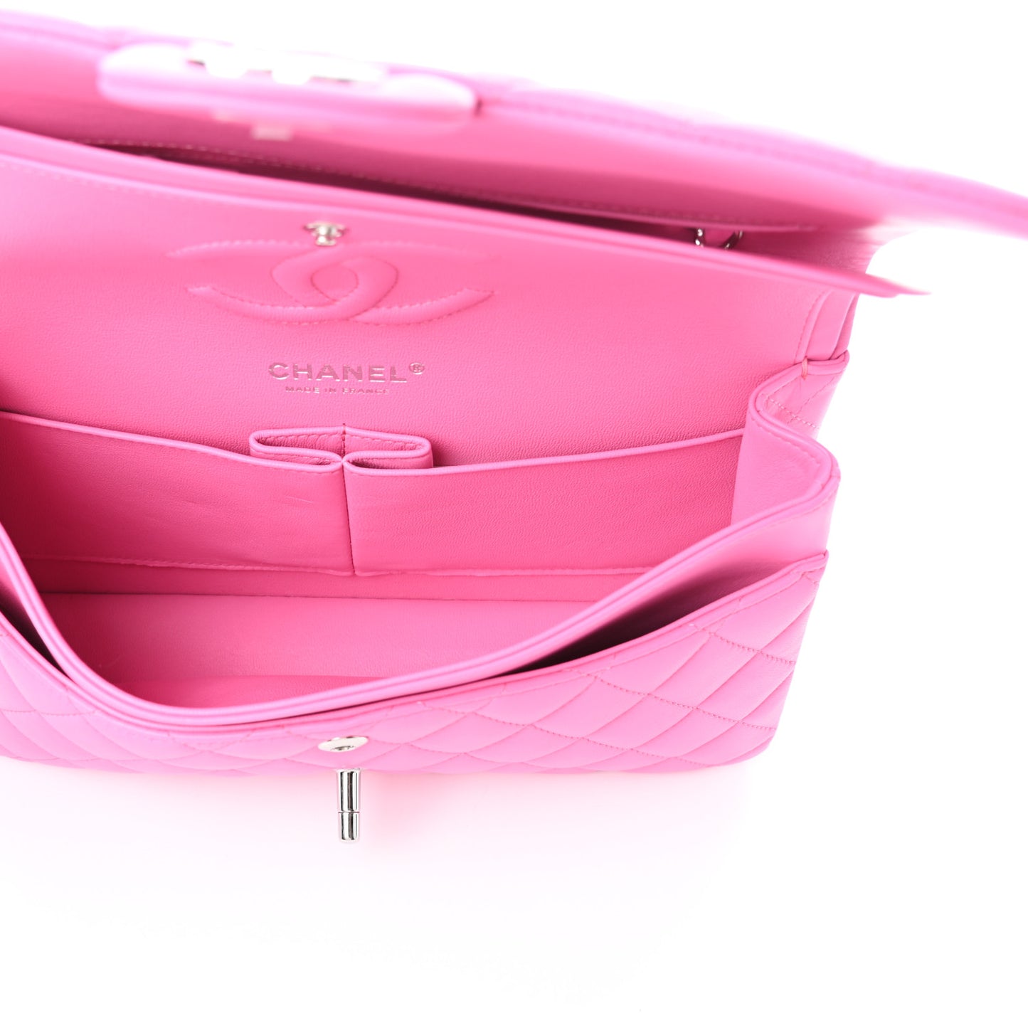 Lambskin Quilted Medium Double Flap Neon Pink