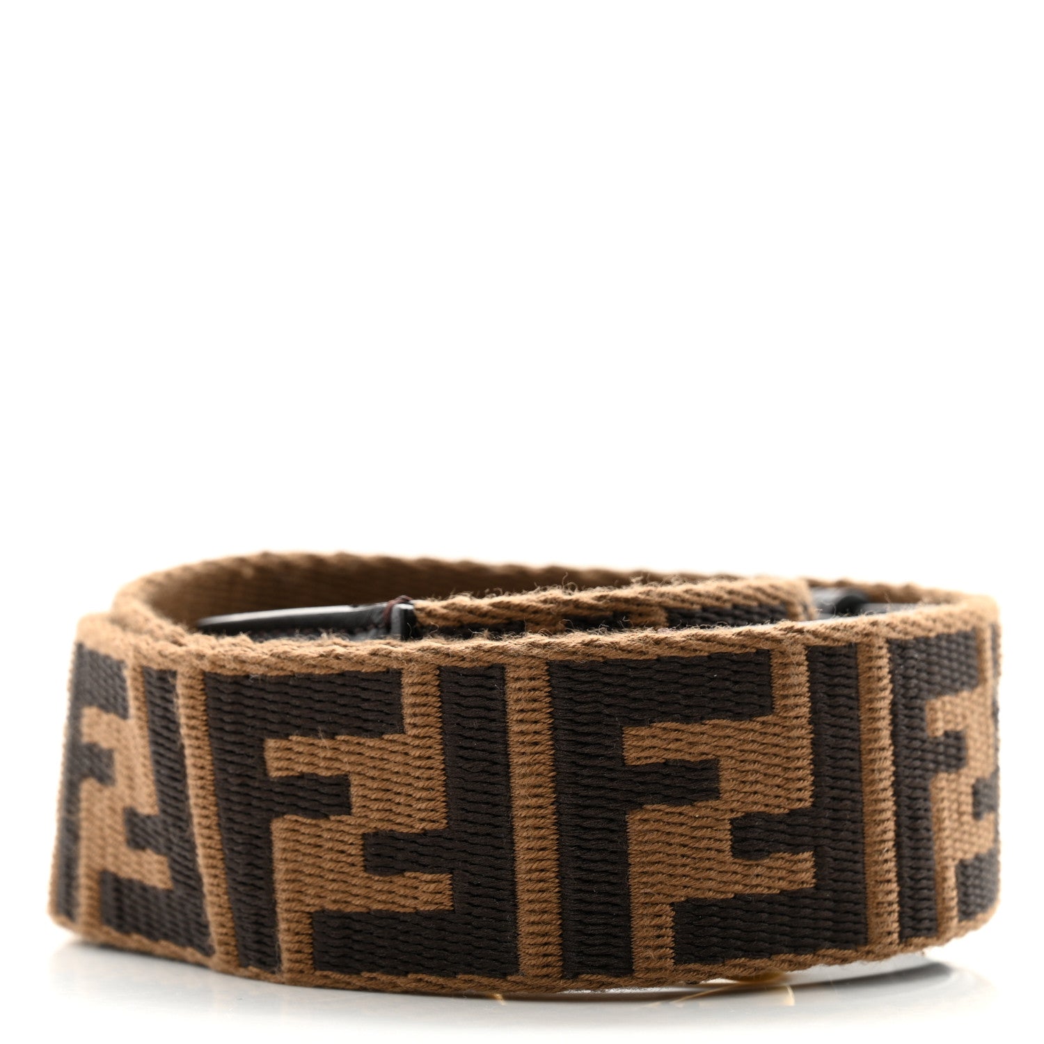 Fendi Ribbon Vitello Century FF 1974 Flat Studded Strap You Fango Marrone Ebano 2 of 5