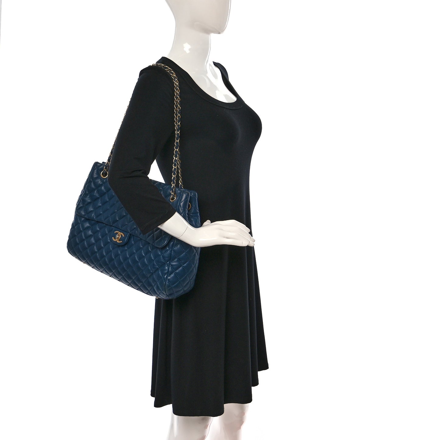 Lambskin Quilted Large Fluffy CC Shopping Tote Blue
