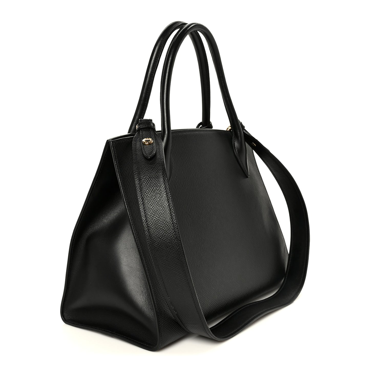 Saffiano Cuir Calfskin Medium Monochrome Top Handle Tote Black