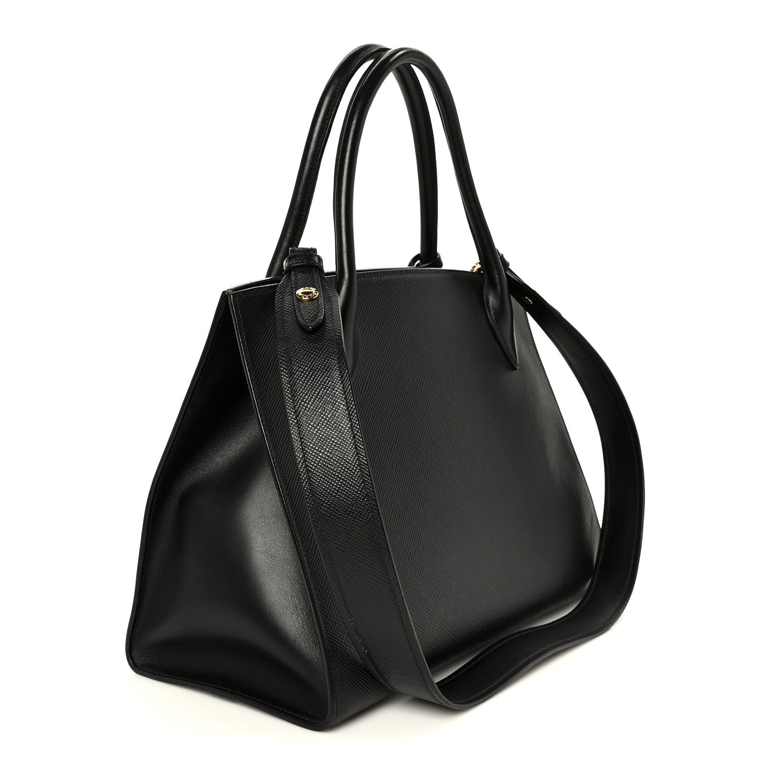 Prada Saffiano Cuir Calfskin Medium Monochrome Top Handle Tote Black 3 of 11