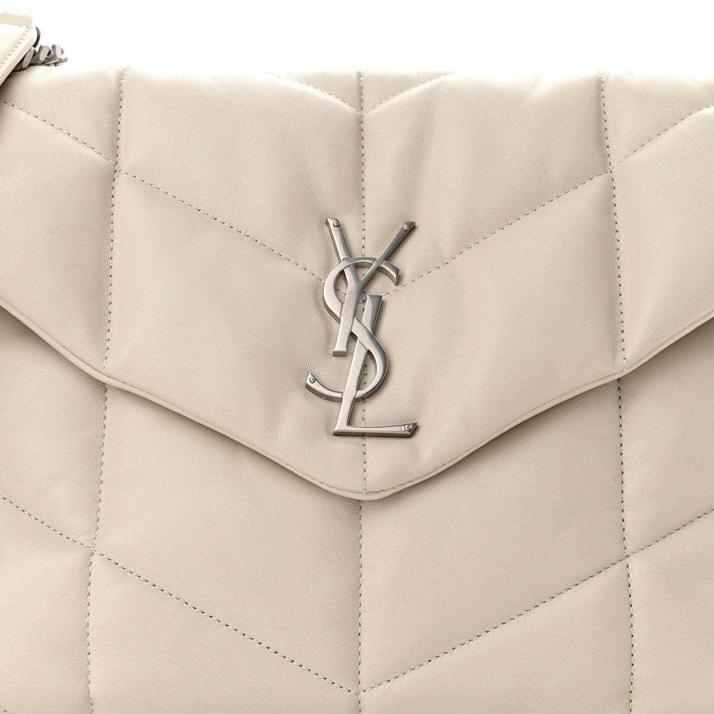 Lambskin Quilted Medium Loulou Puffer Monogram Chain Satchel Blanc Vintage