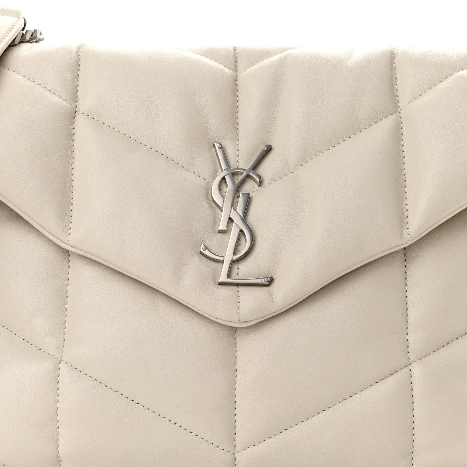 Saint Laurent Lambskin Quilted Medium Loulou Puffer Monogram Chain Satchel Blanc Vintage 8 of 11