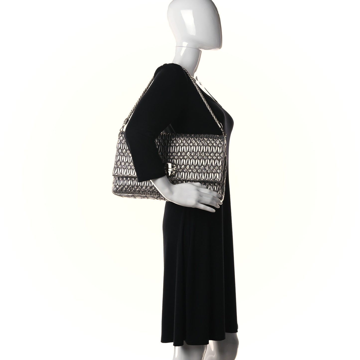 Nappa Matelasse Crystal Flap Clutch Cromo