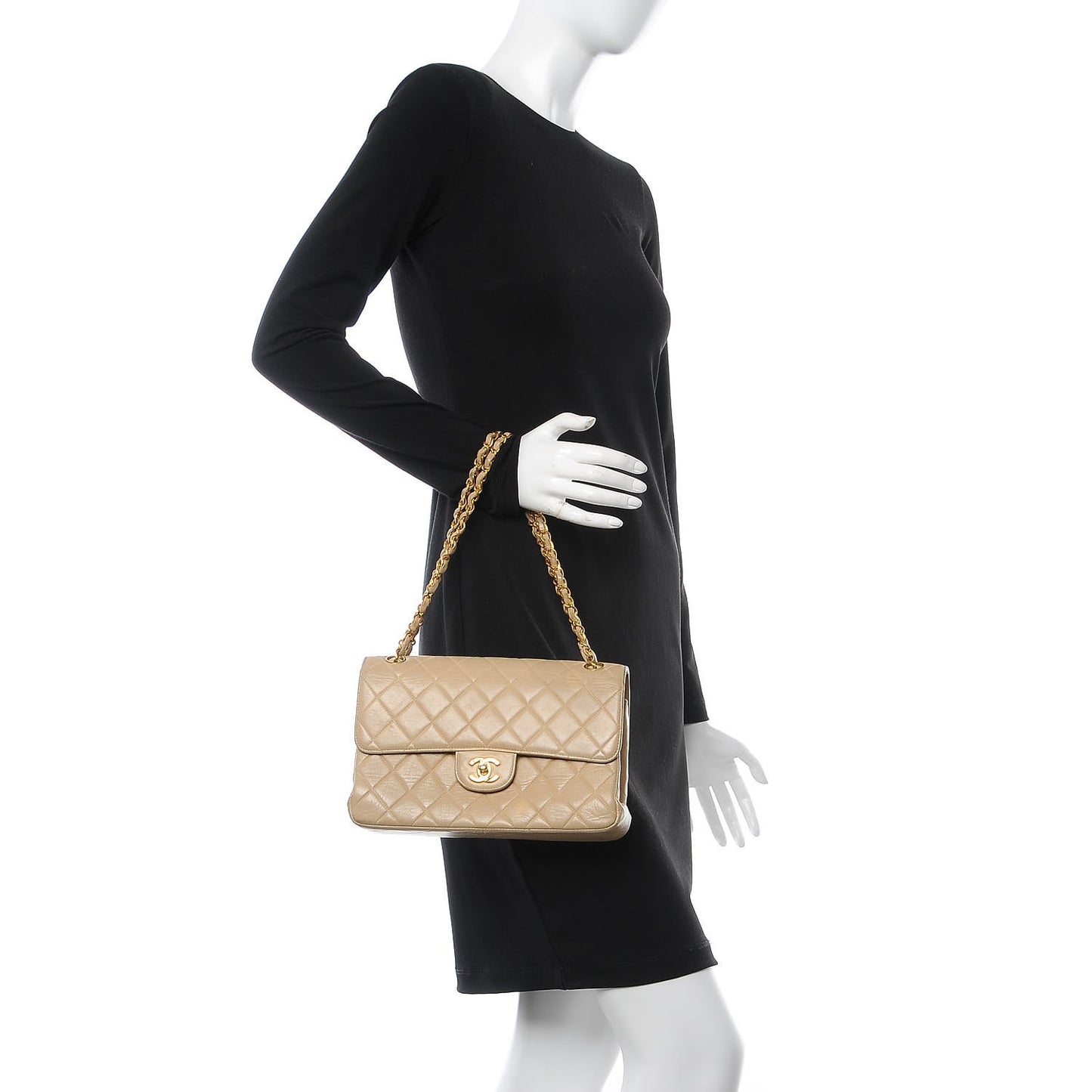 Lambskin Quilted Medium Double Sided Flap Beige