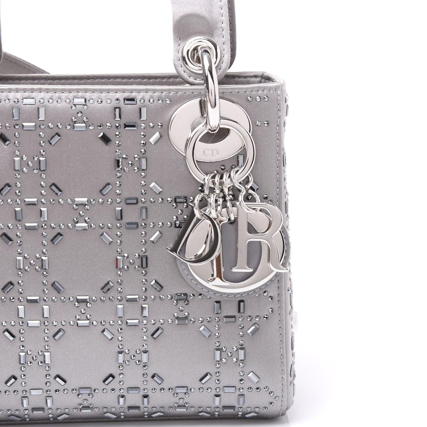 Christian Dior Satin Crystal Cannage Mini Lady Dior Gray 8 of 9