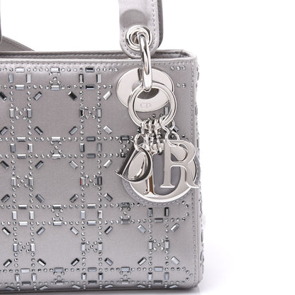 Christian Dior Satin Crystal Cannage Mini Lady Dior Gray 8 of 9