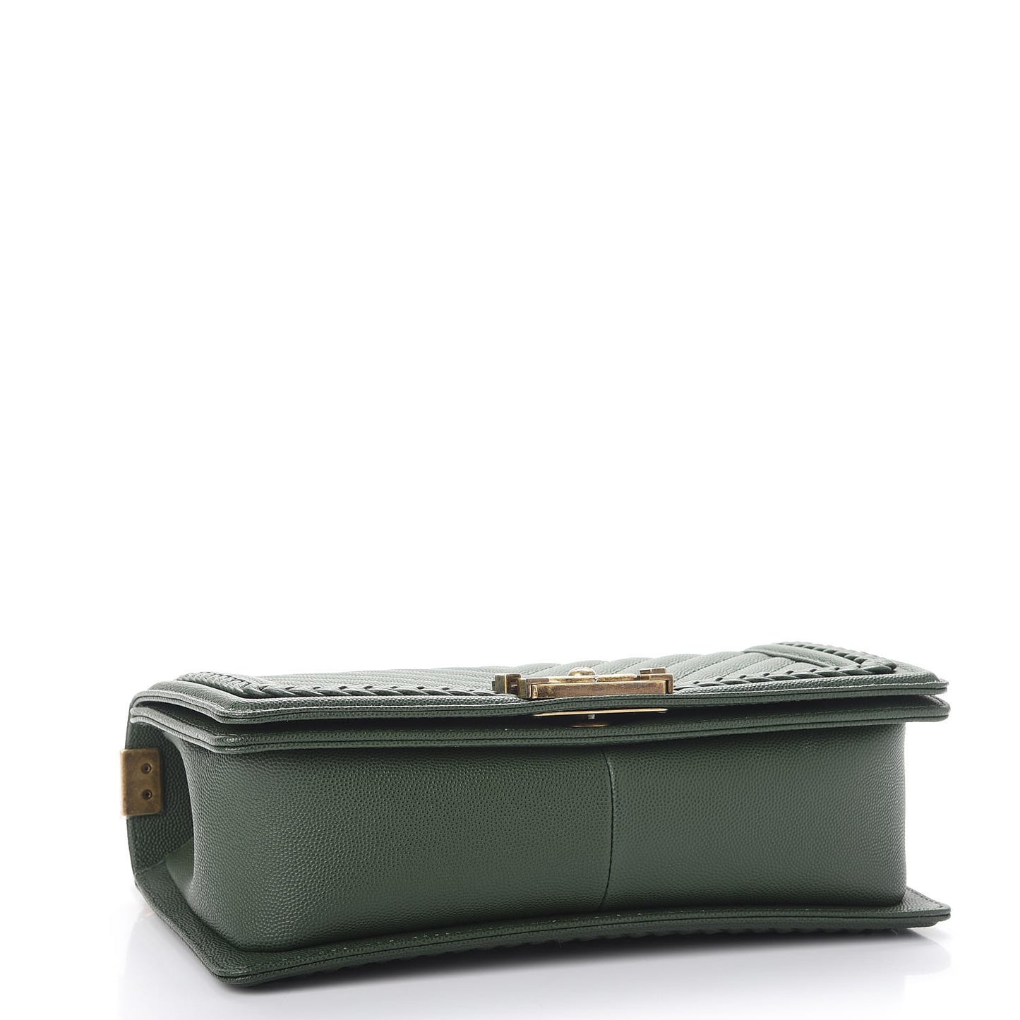 Caviar Chevron Quilted Braided Medium Boy Flap Dark Green