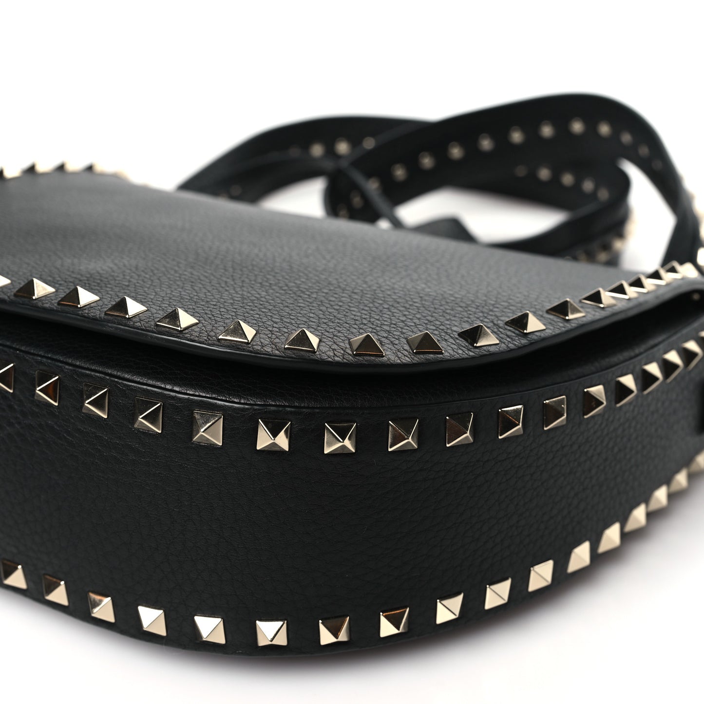 Calfskin Large Rockstud Halfmoon Saddle Bag Black