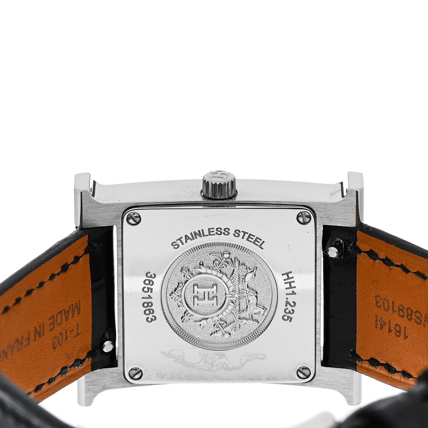 Hermes Stainless Steel Alligator Diamond Bezel Mother of Pearl 21mm Heure H Hour Quartz Watch Noir 4 of 5