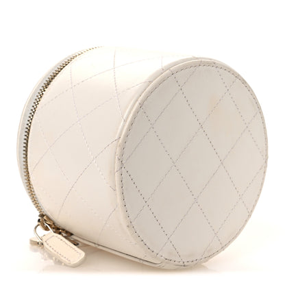 Chanel Lambskin Quilted Round Small Vanity Case With Chain White Black 4 of 13