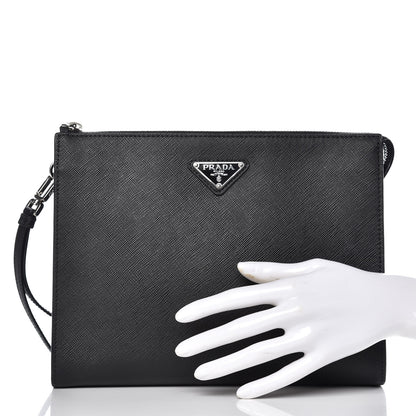 Prada Saffiano Pouch Wristlet Black 2 of 13