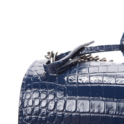 Saint Laurent Calfskin Crocodile Embossed Medium Monogram Sunset Navy 10 of 10