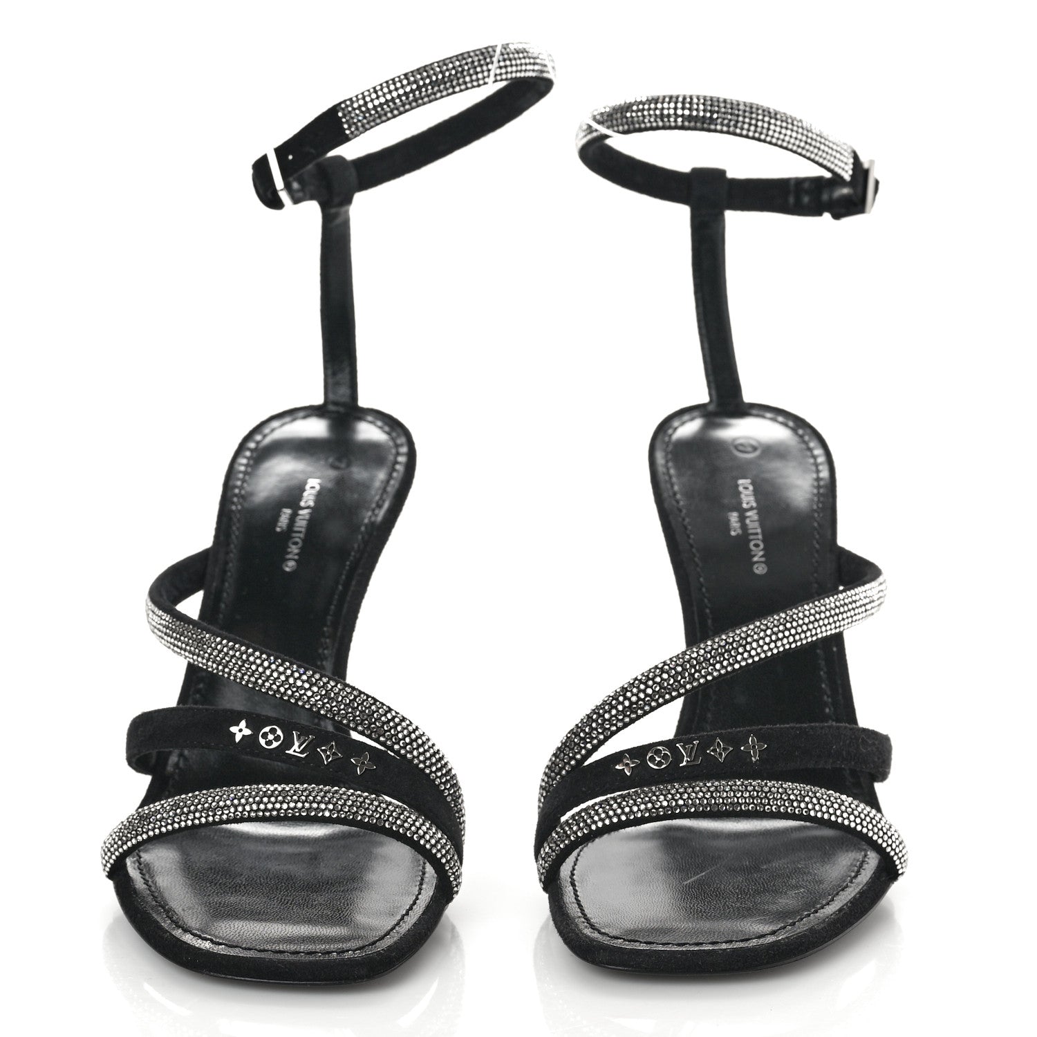 Louis Vuitton Suede Goat Rhinestone Appeal Sandals 37.5 Black 5 of 8