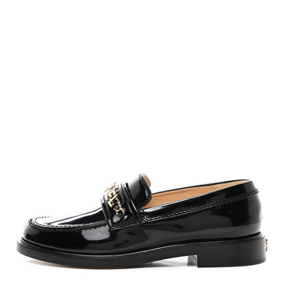 Chanel Shiny Calfskin Logo Loafers 38 Black 1 of 9