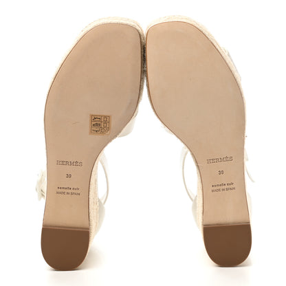 Hermes Goatskin Elda Espadrille Wedge Sandals 39 White 7 of 9