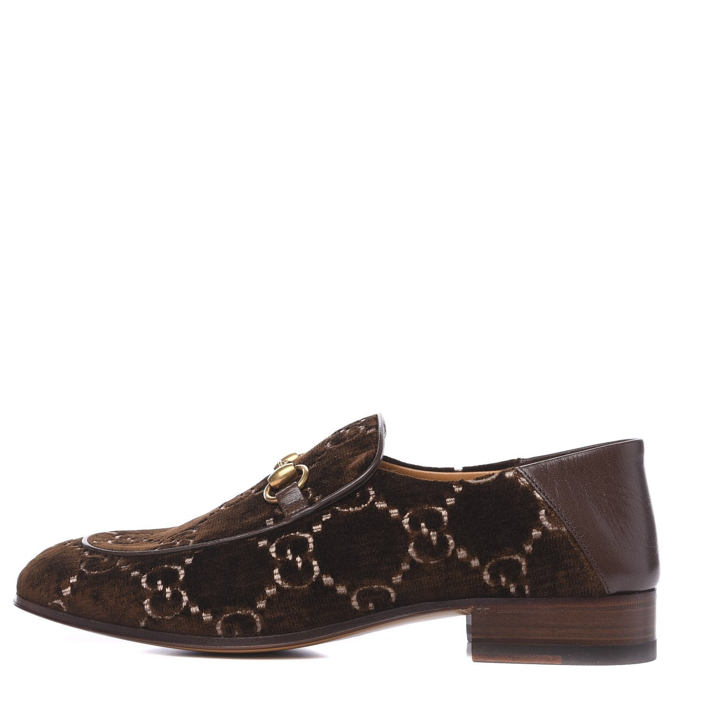 Velvet GG Monogram Goatskin Mens Horsebit Loafers 7 Brown Vintage Cocoa