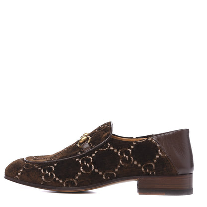 Gucci Velvet GG Monogram Goatskin Mens Horsebit Loafers 7 Brown Vintage Cocoa 1 of 9