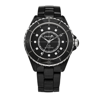 Chanel Stainless Steel Ceramic Diamond 38mm J12 Automatic Watch Black 1 of 5
