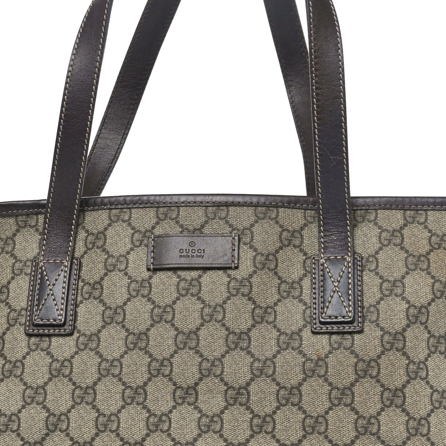 GG Supreme Monogram Medium Zippered Shopping Tote Dark Brown