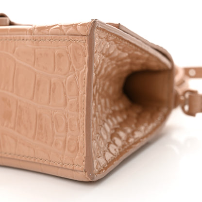 Balenciaga Shiny Calfskin Monochrome Crocodile Embossed Hourglass Top Handle Bag XS Nude Beige 10 of 15