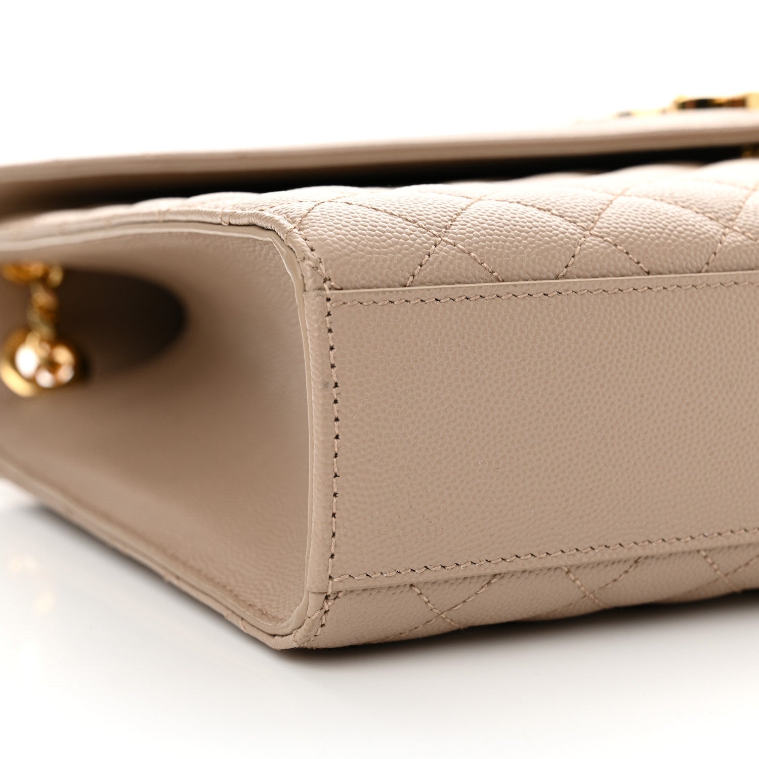 Saint Laurent Grain De Poudre Mixed Matelasse Large Triquilt Monogram Satchel Dark Beige 9 of 10