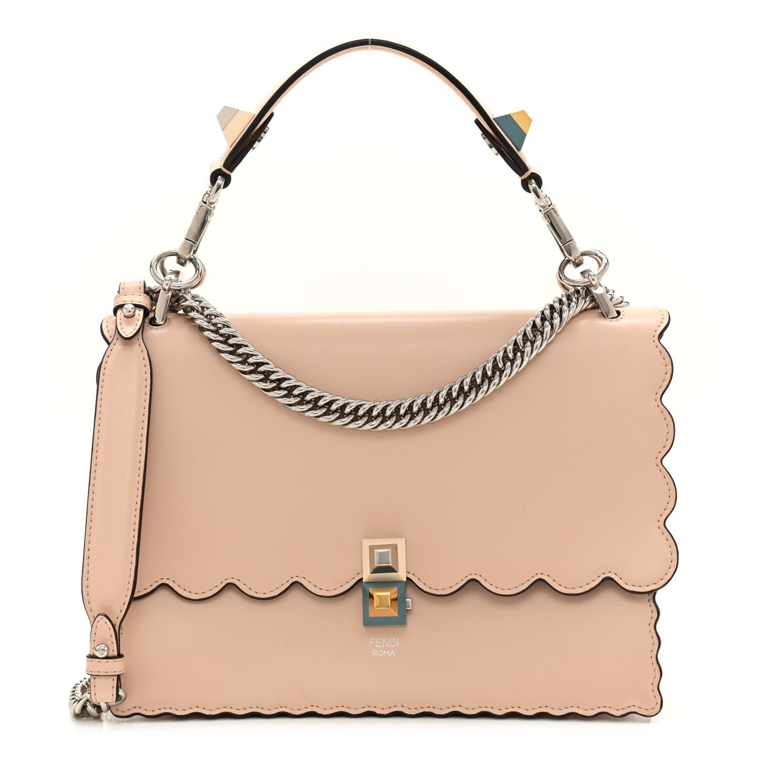 Fendi Vitello Liberty Scalloped Studded Kan I Shoulder Bag Plaster 1 of 13