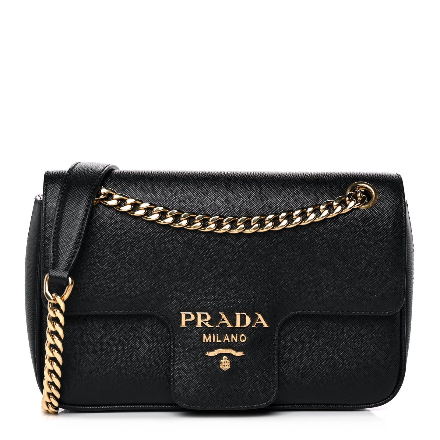 Saffiano Flap Shoulder Bag Black