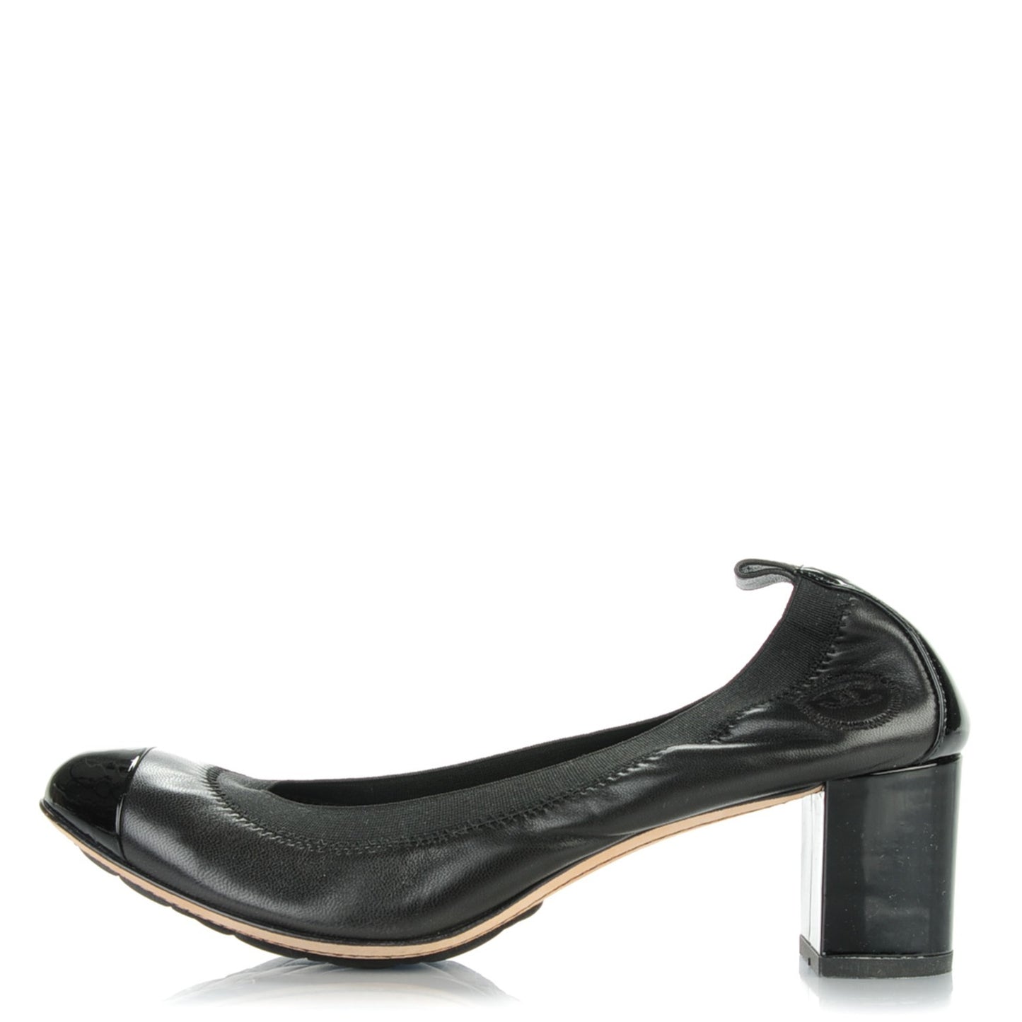 Lambskin Patent CC Elastic Cap Toe Ballerina Pumps 38.5 Black