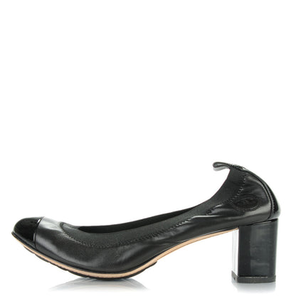 Chanel Lambskin Patent CC Elastic Cap Toe Ballerina Pumps 38.5 Black 1 of 7