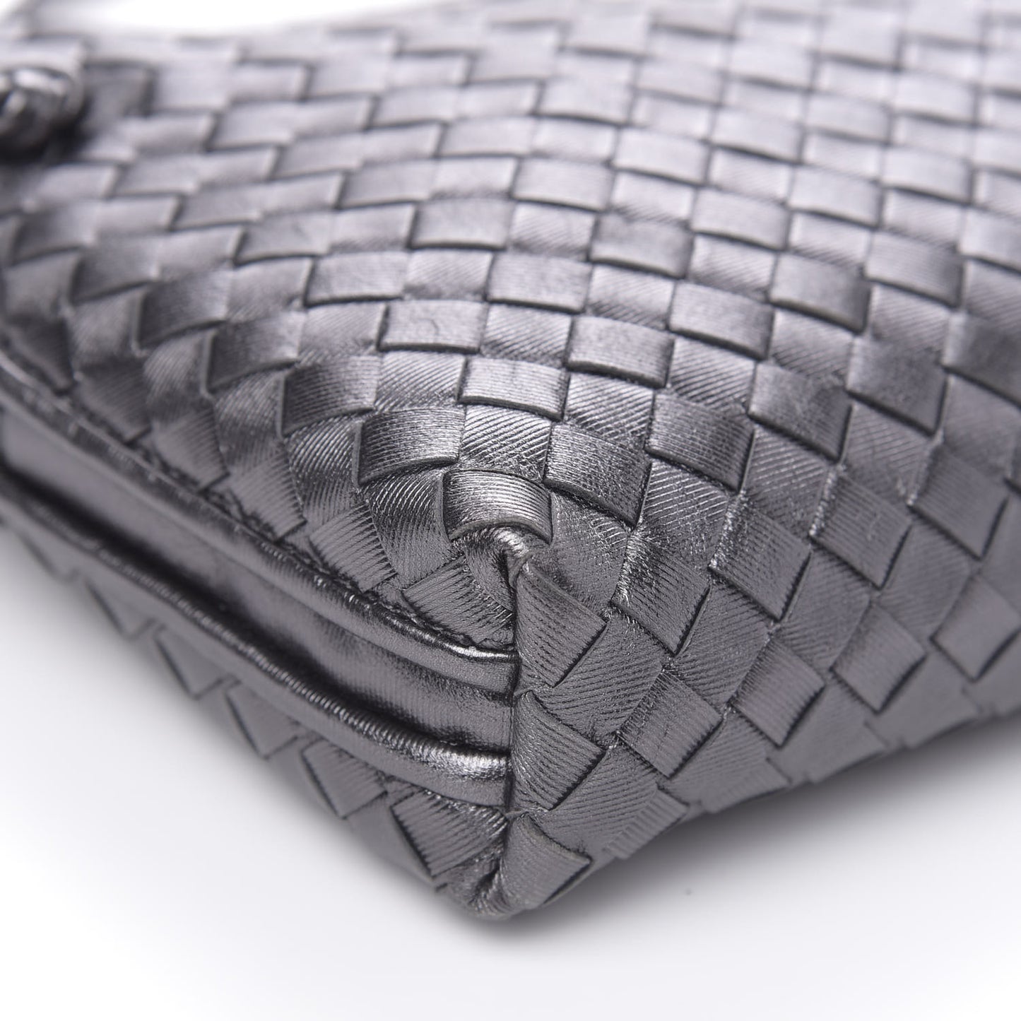 Metallic Nappa Intrecciato Nodini Crossbody Messenger Dark Grey