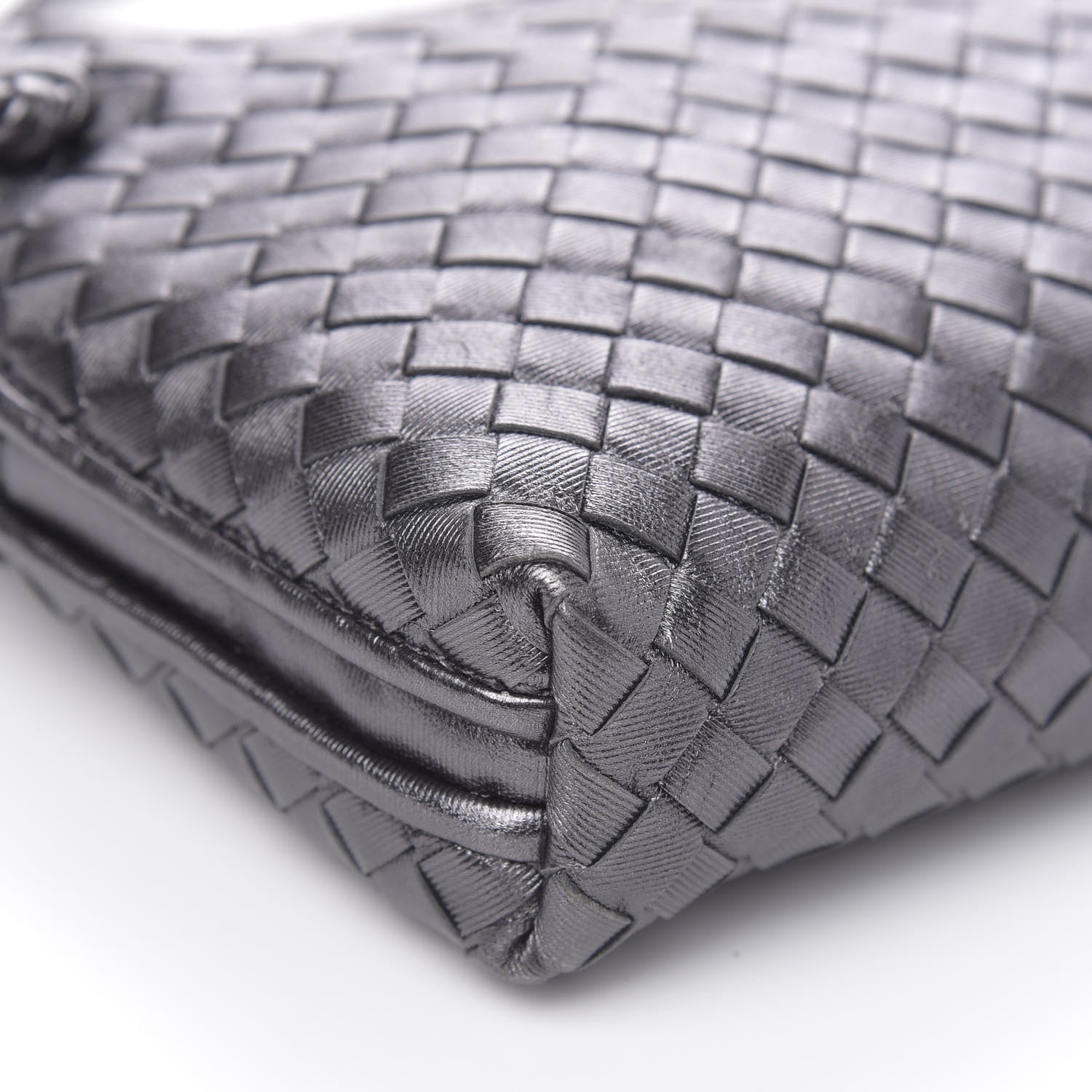 Bottega Veneta Metallic Nappa Intrecciato Nodini Crossbody Messenger Dark Grey 7 of 9