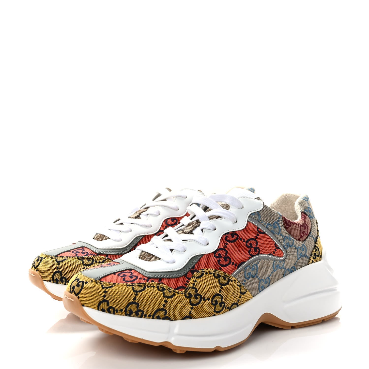 Gucci Monogram Multicolor Demetra Mens Rhyton Sneakers 8.5 Yellow Blue Great White Tabasco 3 of 9