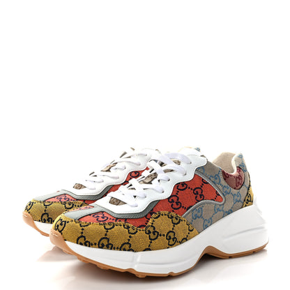 Gucci Monogram Multicolor Demetra Mens Rhyton Sneakers 8.5 Yellow Blue Great White Tabasco 3 of 9