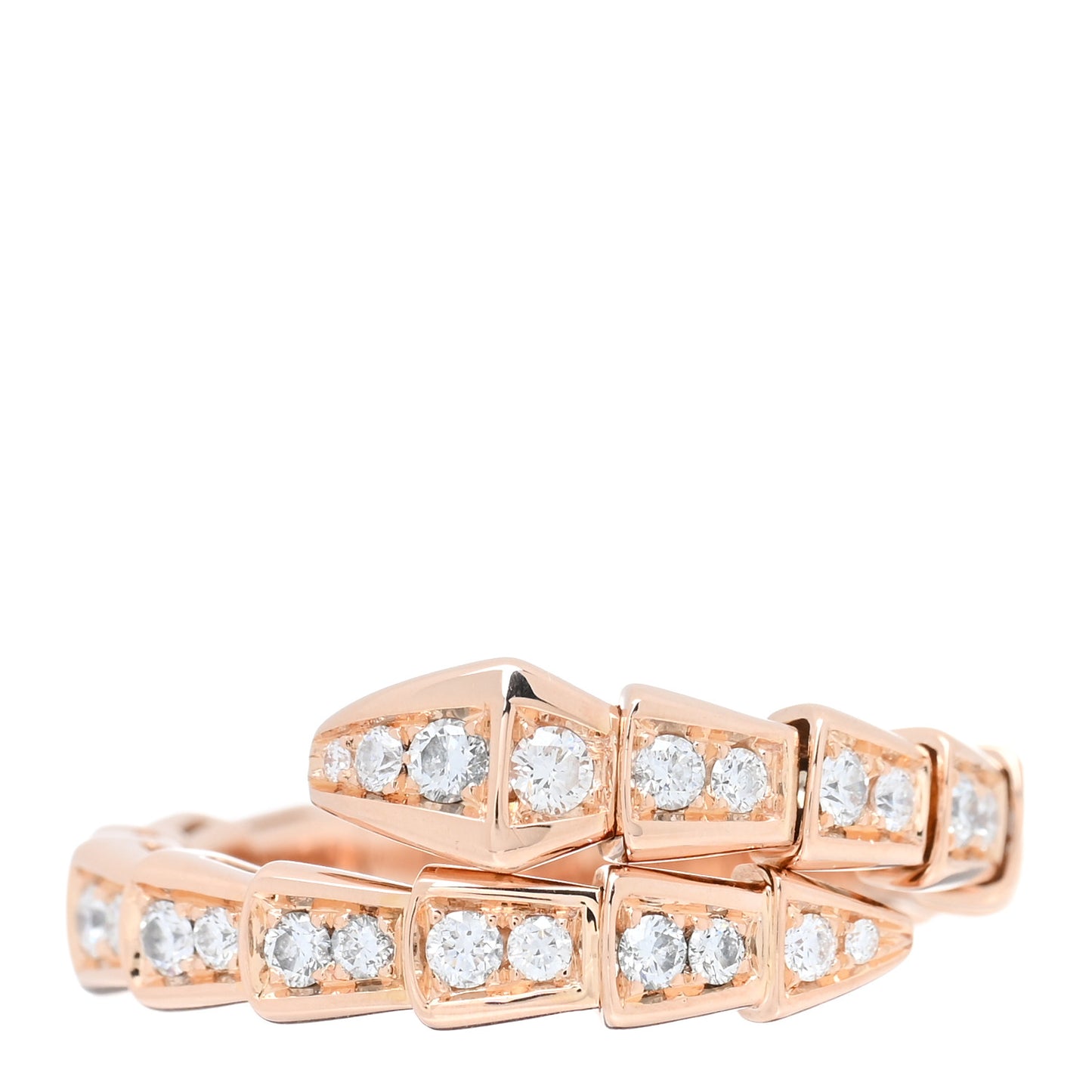 18K Rose Gold Diamond Serpenti Viper Pave Ring L