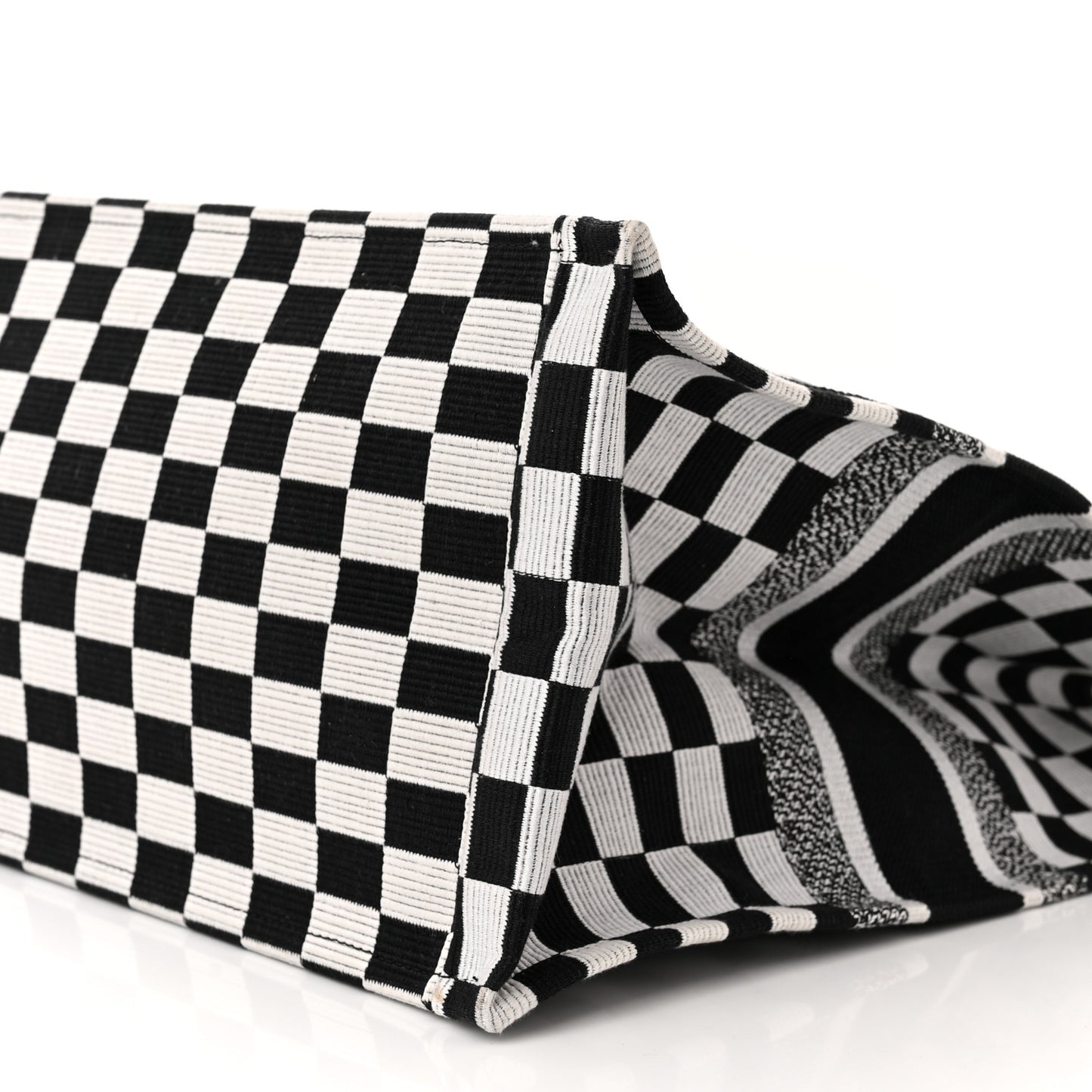 Canvas Embroidered Checkered Book Tote Black White