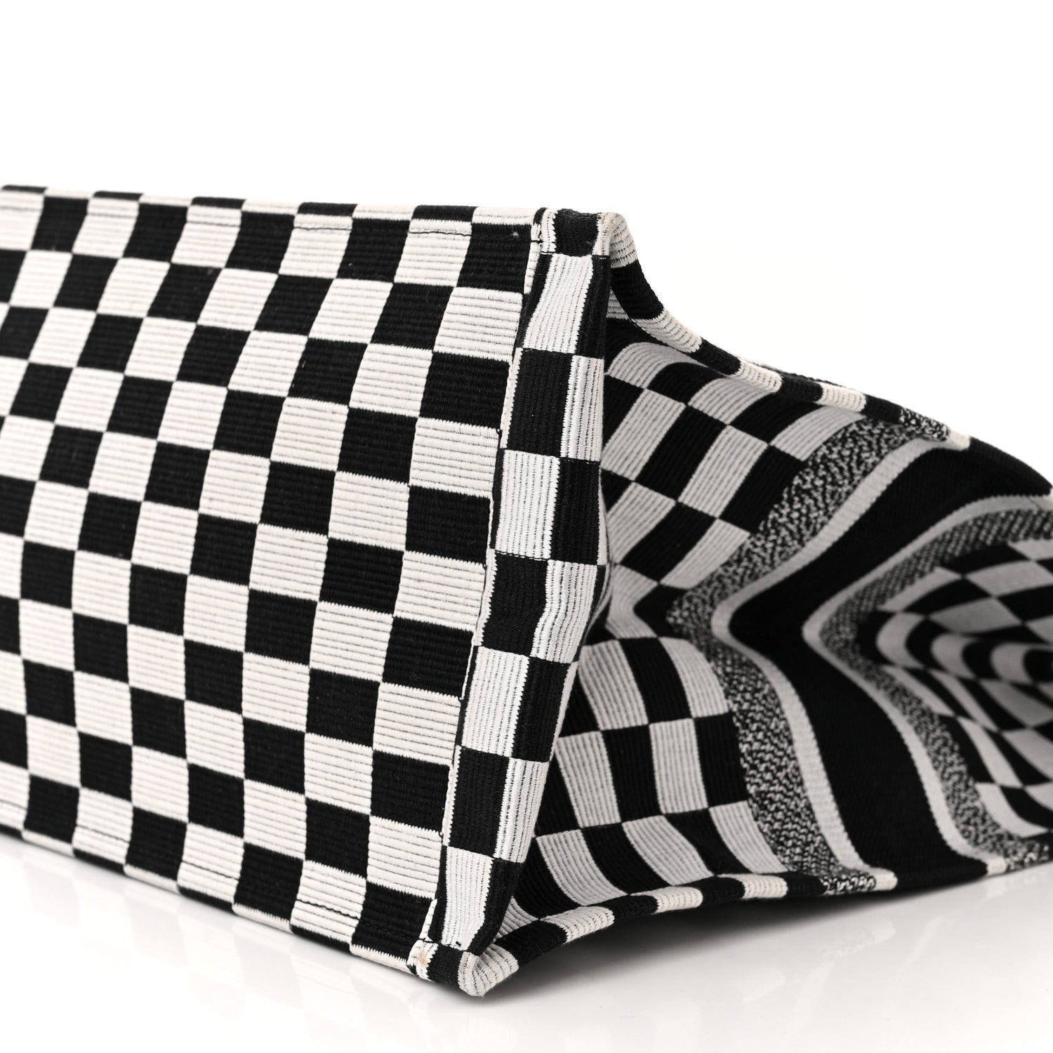 Christian Dior Canvas Embroidered Checkered Book Tote Black White 10 of 10