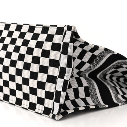 Christian Dior Canvas Embroidered Checkered Book Tote Black White 10 of 10
