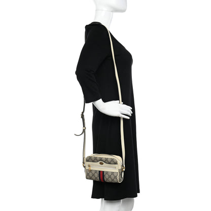 Gucci GG Supreme Monogram Textured Calfskin Web Mini Ophidia Shoulder Bag Beige Ebony Mystic White 2 of 17