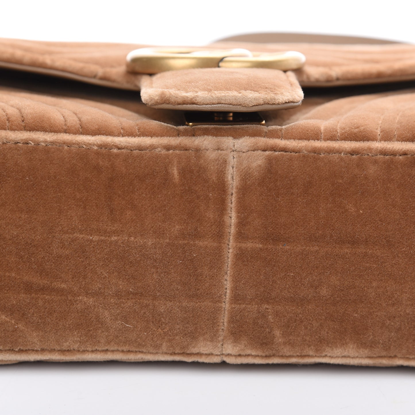 Velvet Matelasse Small GG Marmont Shoulder Bag Taupe