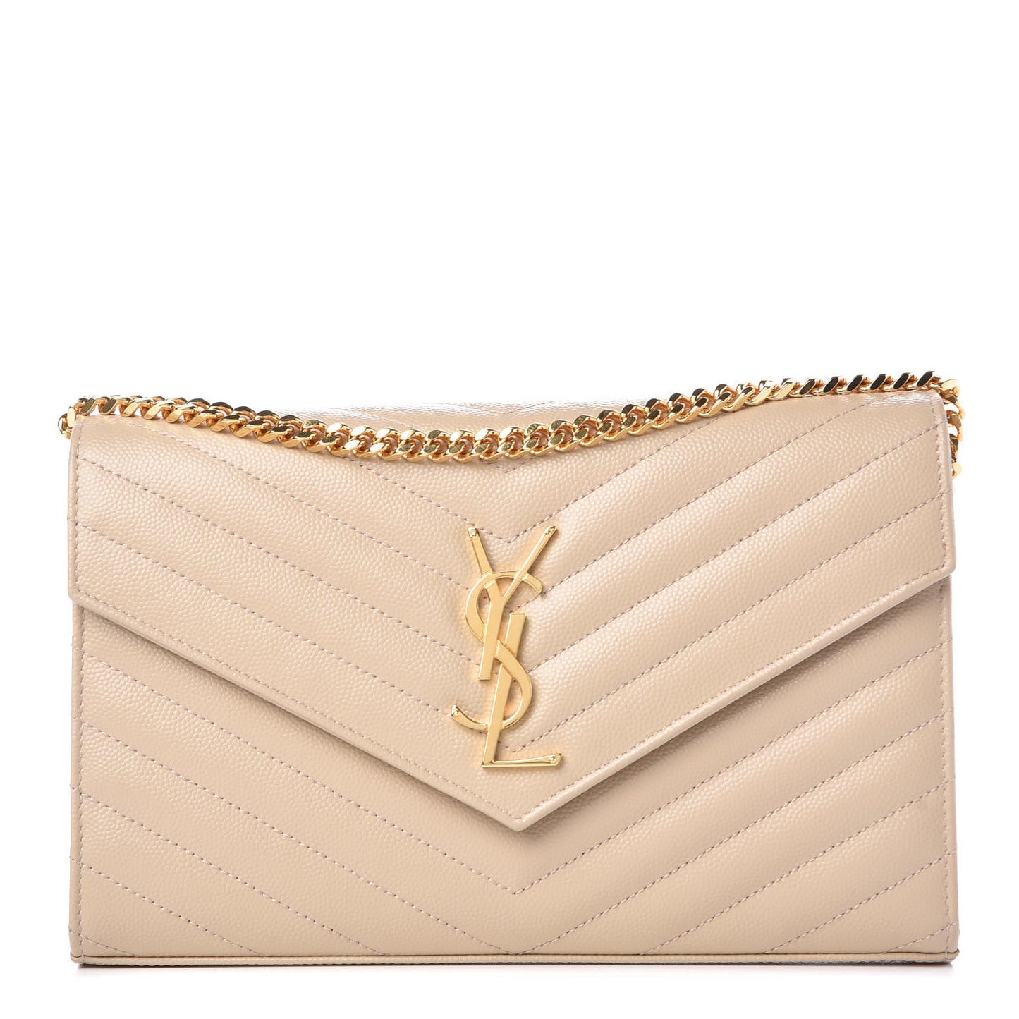 Grain De Poudre Matelasse Chevron Monogram Chain Wallet Nude Powder