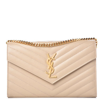 Saint Laurent Grain De Poudre Matelasse Chevron Monogram Chain Wallet Nude Powder 1 of 10