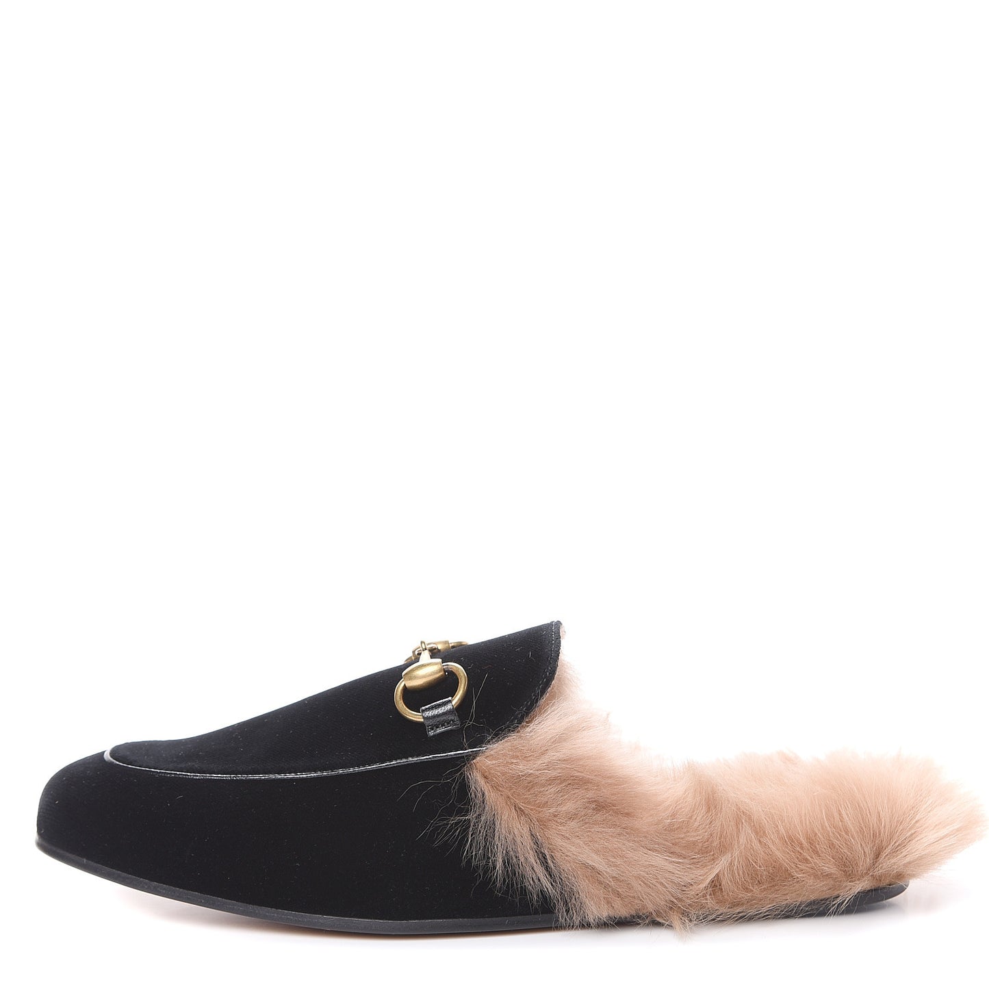 Velvet Fur Mens Princetown Slippers 6 Black